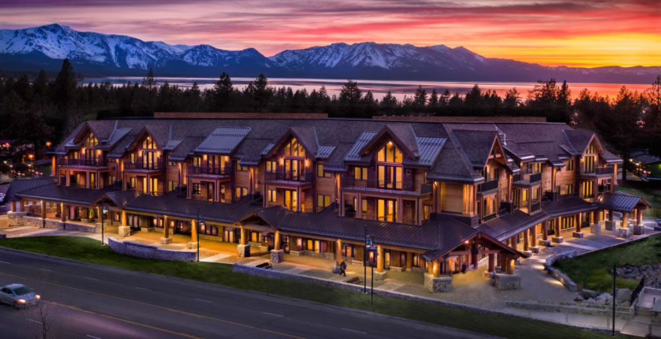 lake tahoe resort in evening